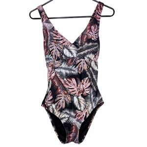 Hurley Pink Palm Print Four Way Stretch UPF +50 One Piece Swimsuit Size Medium